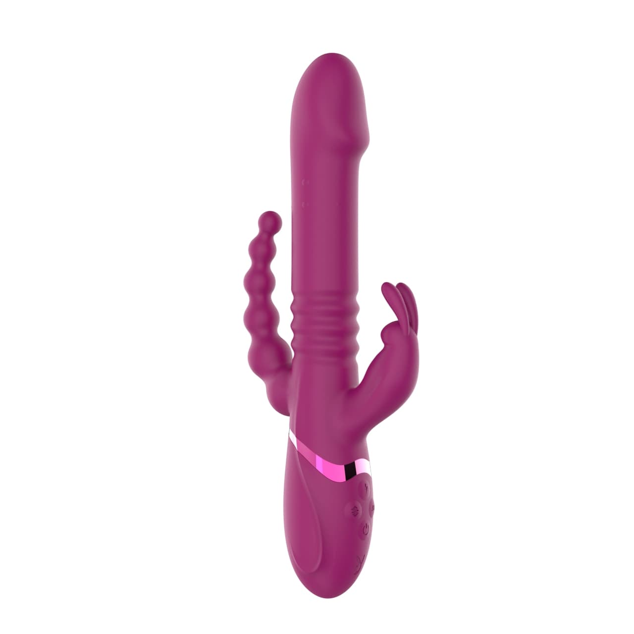 D0043 — Triple-Action Thrusting Rabbit Vibrator — Telescopic Shaft, Rotating Beads & Dual Clitoral Ears, IPX5