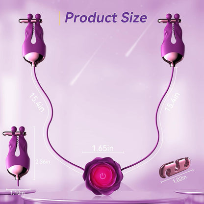 Nipple Vibrator with Adjustable 10 Modes - Rechargeable Clamps for Women & Couples - BDSM Adult Toy