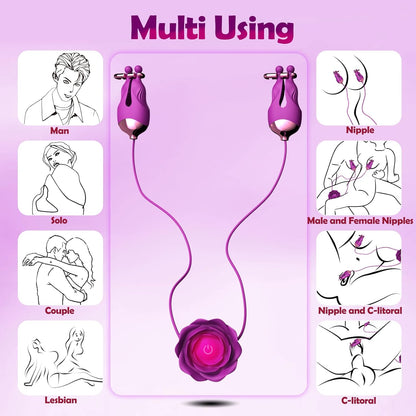 Nipple Vibrator with Adjustable 10 Modes - Rechargeable Clamps for Women & Couples - BDSM Adult Toy