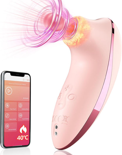 Heating Pulse Sucking Vibrator - APP-Controlled Clitoral & Nipple Stimulator, 5x5 Suction Modes, Waterproof Adult Toy for Women & Couples