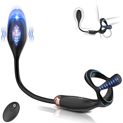 Prostate Massager Anal Plug Vibrator with Penis Rings Male Massage Stimulator