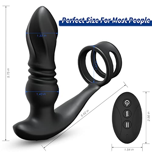 Vibrating Prostate Massager Thrusting Anal Vibrator Male Sex Toys with Dual Cock Rings