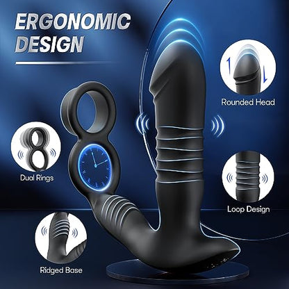 Prostate Massager with Dual Cock Ring 