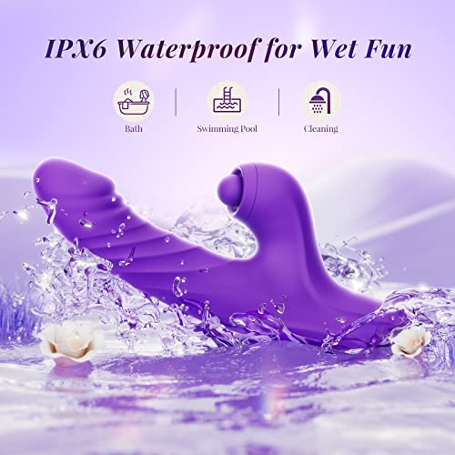 Sex Toy Thrusting Rabbit Vibrator with 10 Vibration 7 Thrust Mode with Licking