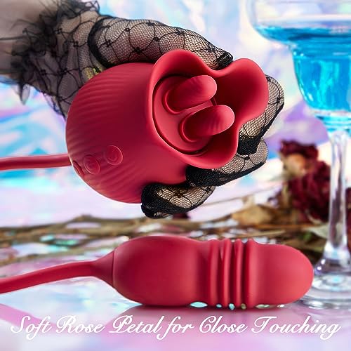 Rose Sextoy with Suction Cup Vibrator Thrusting Dildo and Two Mini Tongues